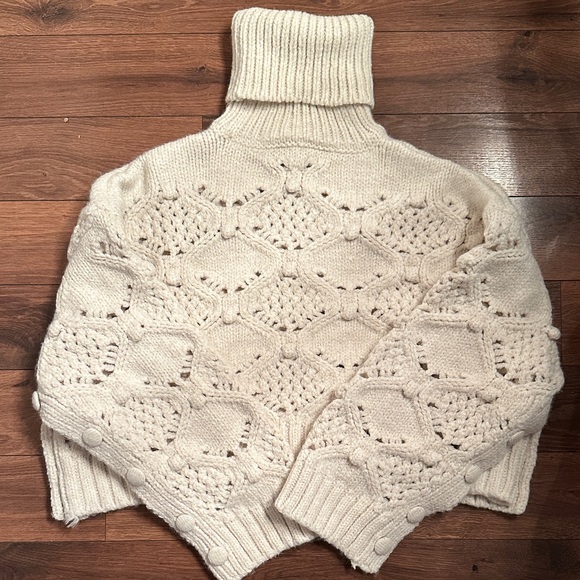 Zara oversized Turtleneck Pom Pom Cable Knit Sweater - Picture 9 of 10